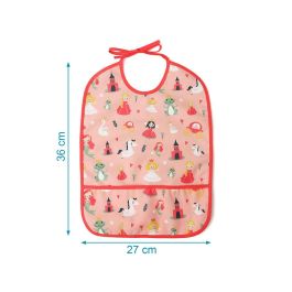 KioKids Babero Impermeable Rosa con Bolsillo Recogemigas y Cierre Lazo para Bebés +4 Meses, Material Poliéster TPU, Fácil de Limpiar