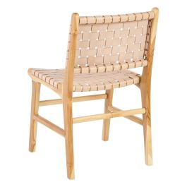 Silla Beige Madera Teca-Piel 50 X 56 X 87 cm