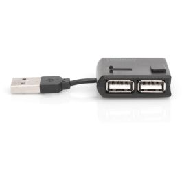 Digitus DN-30200-1 Hub USB 2.0 de 4 puertos, alta velocidad 480 Mbit/s, con cable integrado, color negro