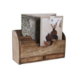 DKD Home Decor Organizador de Almacenamiento Estilo Urban Softedges de Madera de Mango Natural Marrón Redondeado para Hogar y Oficina 11x17x30 cm
