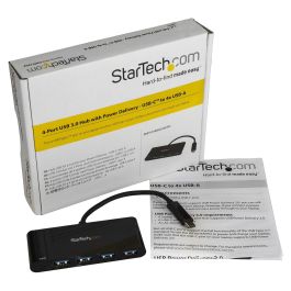 StarTech Hub USB 3.0 de 4 Puertos con PD 2.0 - 5Gbps - Negro - USB Tipo C / USB Tipo A