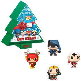 FUNKO Pocket POP DC Comics Happy Holidays: Árbol con 4 Figuras de Colección
