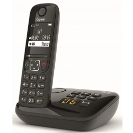 Gigaset AS690 A Negro Teléfono Fijo con Contestador Automático y Manos Libres, Pantalla Ultraleible, Directorio 100 Contactos, Diseñado en Alemania