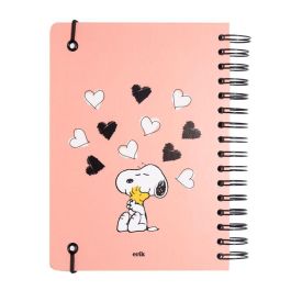 ERIK Cuaderno Snoopy A5, 90 Hojas Rayadas, Tapa Dura, Encuadernación Wire-o, Cierre Elástico, Bolsillo Interior