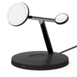 Belkin WIZ017vfBK Cargador Inalámbrico MagSafe 3-en-1 para iPhone 12/13, Auriculares, Smartwatch, Carga Rápida 15W, Negro