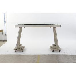 DKD Home Decor Mesa Comedor Extensible Glam de Cristal y Metal Dorado Blanco 140 x 80 x 76 cm