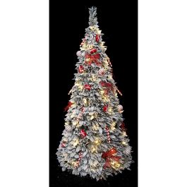 DKD Home Decor Árbol de Navidad Tradicional Rojo Blanco 150 cm Alto con Luces LED Plegable IP44 PVC 63.5x63.5 cm