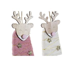 DKD Home Decor Decoración Colgante Navidad Fantasía Reno Rosa Palo Blanco 12 Unidades Surtido Aleatorio