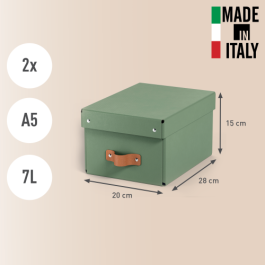 Leitz 61470050 Pack 2 Cajas de Almacenamiento de Cartón Pequeña Formato A5 Color Verde, 7L, Tapa Extraíble y Asa de Transporte