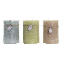 DKD Home Decor Vela de Cera Colección Rustik aw - Pack de 3 Unidades, Colores Surtidos Marrón Verde Azul, 155h Duración, 14.5x14.5x20 cm