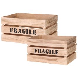 Home Deco Factory Juego 2 Cajas Madera "Fragile" con Asas de Cuerda Encajables Medidas: 54x37x28 cm y 48x31x26 cm