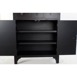 DKD Home Decor Cajonera Oriental Masako Negra y Roja 63x27x101 cm de Abeto y MDF con 6 Cajones y 2 Puertas