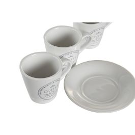 DKD Home Decor Set de 6 Tazas de Café Básicos Blancas de 90ml con Platillos de 11x11x2 cm, Fabricado en Gres y Metal