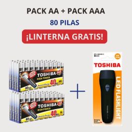 TOSHIBA Pack de 80 Pilas Alcalinas AA y AAA - Linterna Negra de Regalo, PROMO Precio: 19.6504. SKU: B13HWWJ56R