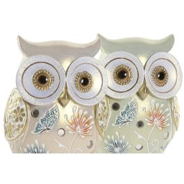 DKD Home Decor Figura Buho Cottage de Resina Verde y Beige 5 x 10 x 7 cm (4 Unidades)
