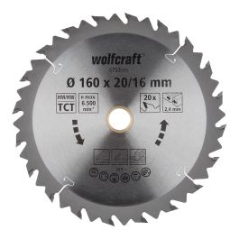 Wolfcraft 6733000 Disco de Sierra Circular de Mano CT para Madera y Tablero, Ø160 mm, 20 Dientes, Cortes Rápidos y Bastos