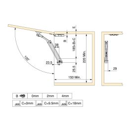 Emuca Compás para puertas elevables Altius One, Rango de fuerza 940-1710, Acero, Niquelado