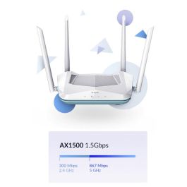 D - Link Router Wifi 6 R15 Eagle Doble Banda 2.4/5 GHz Wi-Fi 6 (802.11ax) 300 Mbps + 1201 Mbps Gigabit Ethernet 3 Puertos LAN Blanco