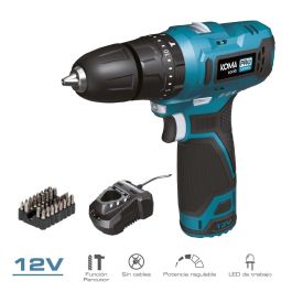 Koma Tools 12v-tp-k Taladro Percutor 12V Mandril Ø10mm sin Llave, 32Nm, Kit con Batería 2.0Ah, Cargador, Maletín y Puntas