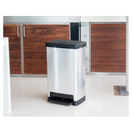 Cep Elite Contenedor de Basura con Pedal, 2 Compartimentos, 50 Litros, Color Plata, Hecho con 80% PP Reciclado, 390x288x654 mm