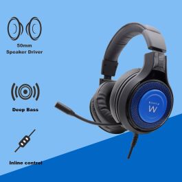 Ewent PL3322 Auriculares Gaming con Micrófono, Diadema Ajustable y Almohadillas Suaves, Altavoces 50 mm, Compatible con PC, PS4/5, Xbox One/S