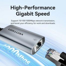 Vention CFPHB - Adaptador USB Tipo-C a RJ45 Gigabit Ethernet 10/100/1000Mbps Gris, Carcasa Aluminio