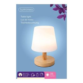 Lumineo Lámpara led de mesa 22 cm para exterior e interior, acabado en madera y metal, luz cálida LED, IP44, 35 lm, carga USB, referencia 894386