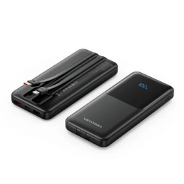 Vention FHOB0 Powerbank 10000mAh 22.5W Negra con Cable USB Tipo-C y Lightning