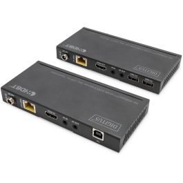 DIGITUS Extensor KVM HDMI HDBaseT 4K USB 2.0 150m – Kit Transmisor y Receptor para Cat6a/7/8 a 60Hz