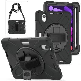 eSTUFF Funda Defender para iPad Mini 6/7 AUSTIN - Antigolpes, Soporte 360°, Correa Mano y Hombro - Negra