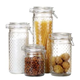 DKD Home Decor 1,4/1,1/760ml Bote de Cristal e Inox Transparente, Set de 4 con 2 Litros de Capacidad, 10x33x10 cm