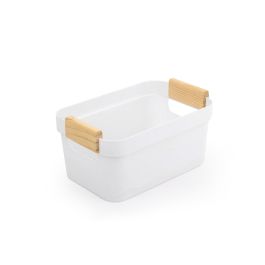 Inde Cesta Multiusos de Plástico con Asas de Madera, 26.8 cm x 17.3 cm x 12.6 cm (24 Unidades)