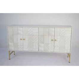 DKD Home Decor Buffet Moderno Blanco Dorado, 157x43x84 cm, 4 Puertas, 2 Estanterías, Madera de Mango y Latón, Hecho a Mano Diseño Rombo Precio: 777.49999943. SKU: S3034462