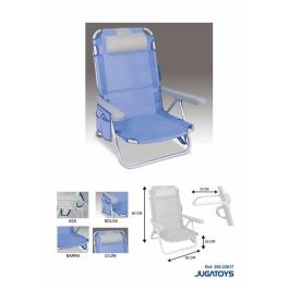 Silla playa aluminio multiposicion azul con reposacabezas 25 cm., almohadilla, bolso lateral y reposabrazos gris, 80x65x45cm, 25 cm altura asiento Precio: 36.49999969. SKU: B159ASS698