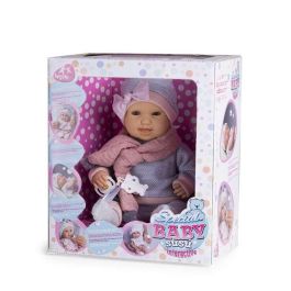 Muñeco baby susu interactivo con pijama gris y mecanismo. llora, rie y succiona el chupete 38 cm