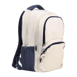 Mochila escolar 4 cremalleras 25l beige y azul marino, serie 1918.