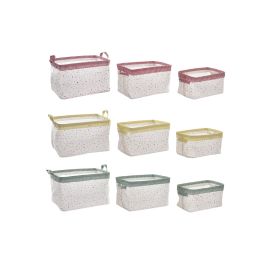 DKD Home Decor Cesta Decorativa para Almacenamiento Shabby Vichy de Algodón y Poliéster Set de 3 - 21x35x20 cm - Amarillo y Verde