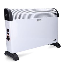 Edm Convector de Aire Turbo 2000W con 3 Niveles, Termostato Regulable y Función Turbo (Blanco, 62.5x14x49 cm)
