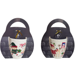 DKD Home Decor Taza de Navidad Tradicional de Porcelana 330 ml Roja, Verde y Blanca apta microondas y lavavajillas (12 Unidades)