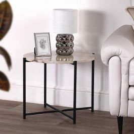 Mesa Auxiliar Redonda Efecto Marmol 51X40 Versa Mesa Auxiliar Redonda Efecto Marmol 51X40 Versa