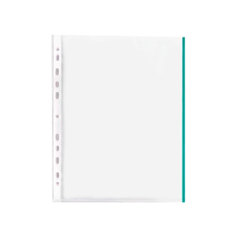 Q-connect Funda Multitaladro Cristal DIN A4 70 mc con Borde Verde, Formato DIN A4, Grosor 70 micras, Bolsa de 10 Unidades