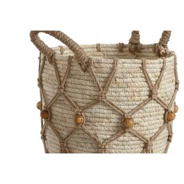 DKD Home Decor Cesta Boho Natural de Fibra y Algodón 33x33x28 cm - Set de 3 Cestas Decorativas