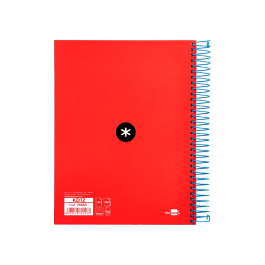 Antartik Cuaderno Espiral A5 Micro Tapa Forrada 120 Hojas 90gr Horizontal 5 Bandas 6 Taladros Color Rojo
