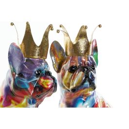 DKD Home Decor Figura Decorativa Perro Corona Estilo Grafiti Moderno de Resina Multicolor, Set 2 Unidades, 11.5x23.5x18.5 cm