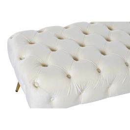 DKD Home Decor Descalzadora Glam Crema Dorado, Banqueta Poliéster y Metal, Ancho 103cm Profundidad 46cm Alto 42cm, Altura Asiento 42cm Desmontable