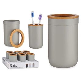 Portacepillos Gris con Tapa de Bambú Berilo 7.7x11.5x7.7 cm (12 Unidades) Precio: 25.5899996. SKU: S3605553