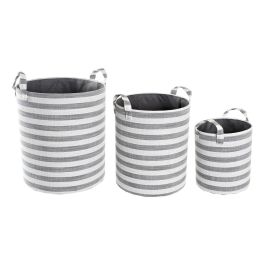 DKD Home Decor Cestas de Algodón Gris y Blanco con Rayas, Set de 3 - 35x35x40 cm DKD Home Decor Cestas de Algodón Gris y Blanco con Rayas, Set de 3 - 35x35x40 cm