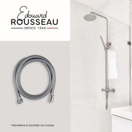 Edouard Rousseau ROU3047404226367 Flexo Ducha 2 m Acero Inoxidable Cromado Doble Grapa, Tuercas Anti-Torsión, Reducción Caudal