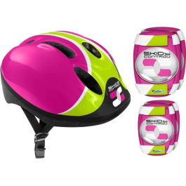 Stamp Combo Casco Rodilleras y Coderas Pink Control de Deslizamiento para Ciclismo y Patines Ajustable 52-56cm