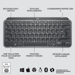 Logitech MX Keys Mini Teclado Inalámbrico Grafito Compacto Bluetooth Retroiluminado para Mac, iOS, Windows, Linux, Android